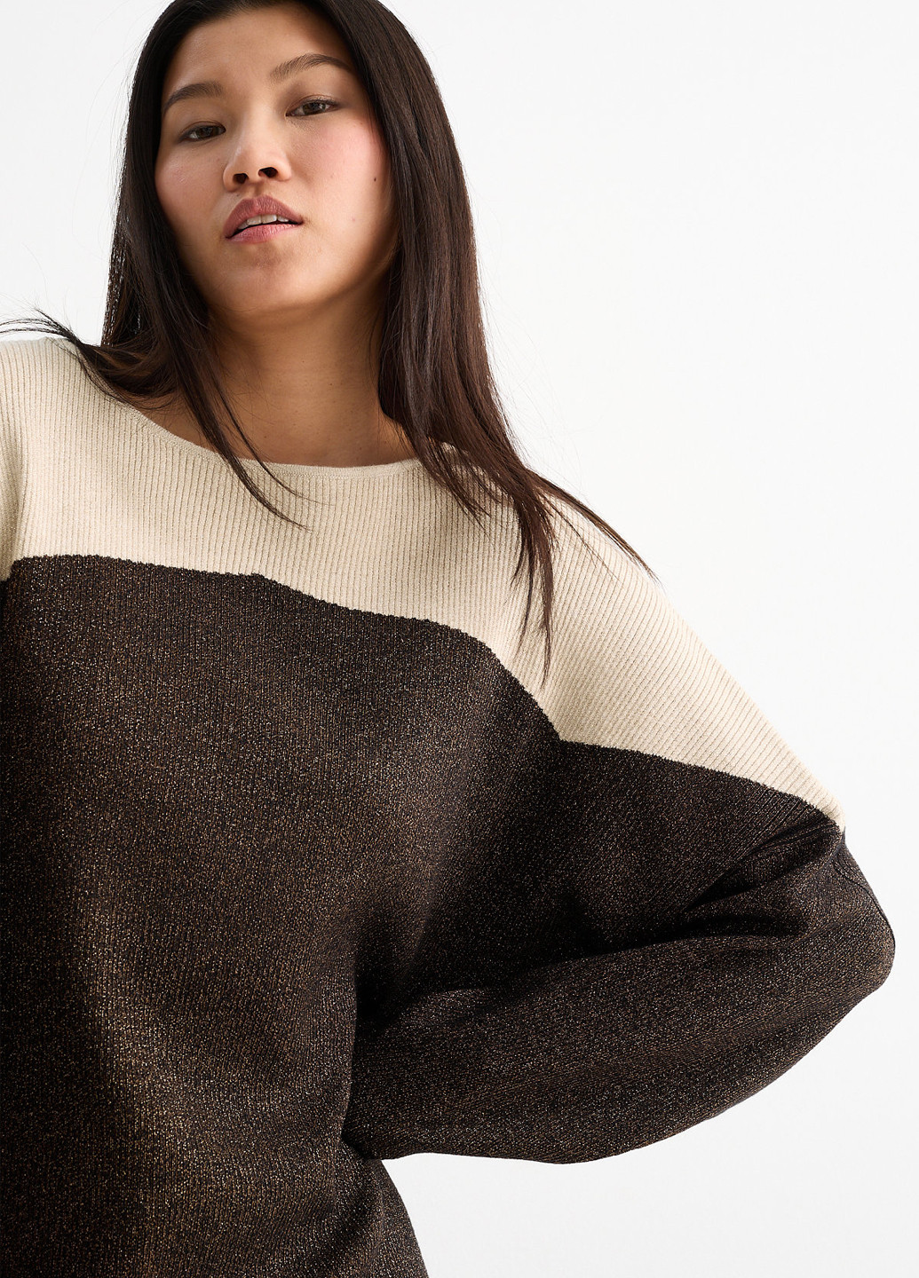 Коричневое кэжуал платье платье-свитер C&A колор блок