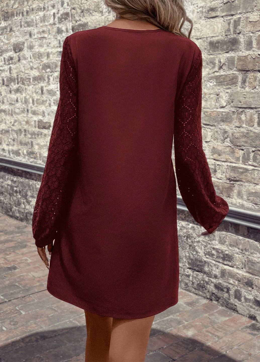 Бордовое кэжуал платье а-силуэт SHEIN однотонное