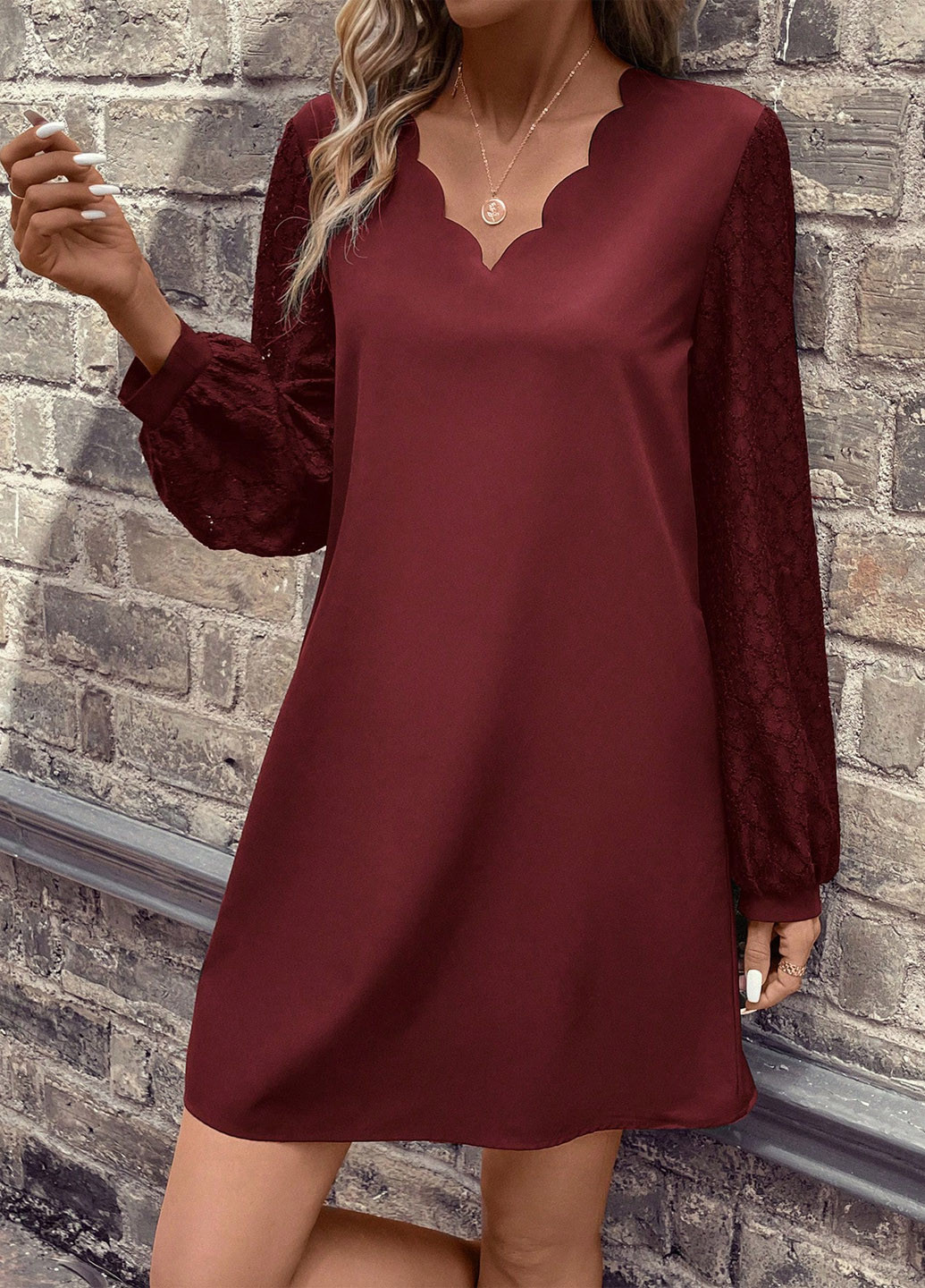 Бордовое кэжуал платье а-силуэт SHEIN однотонное