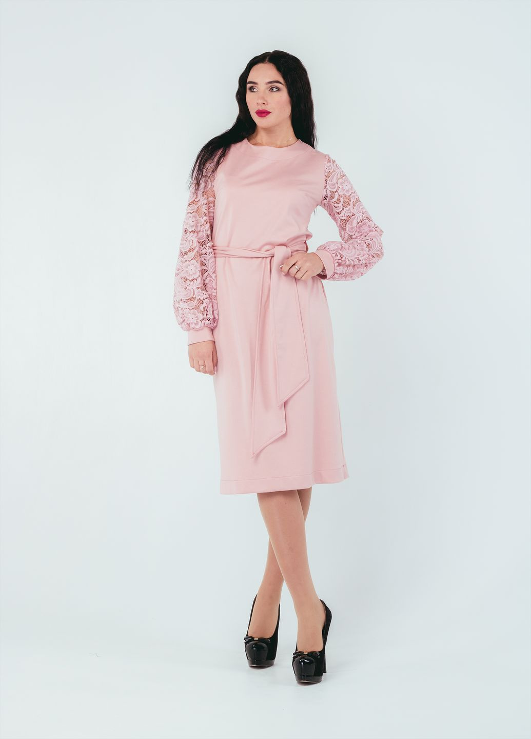 Розовое кэжуал платье so-78250-pnk футляр Alpama однотонное