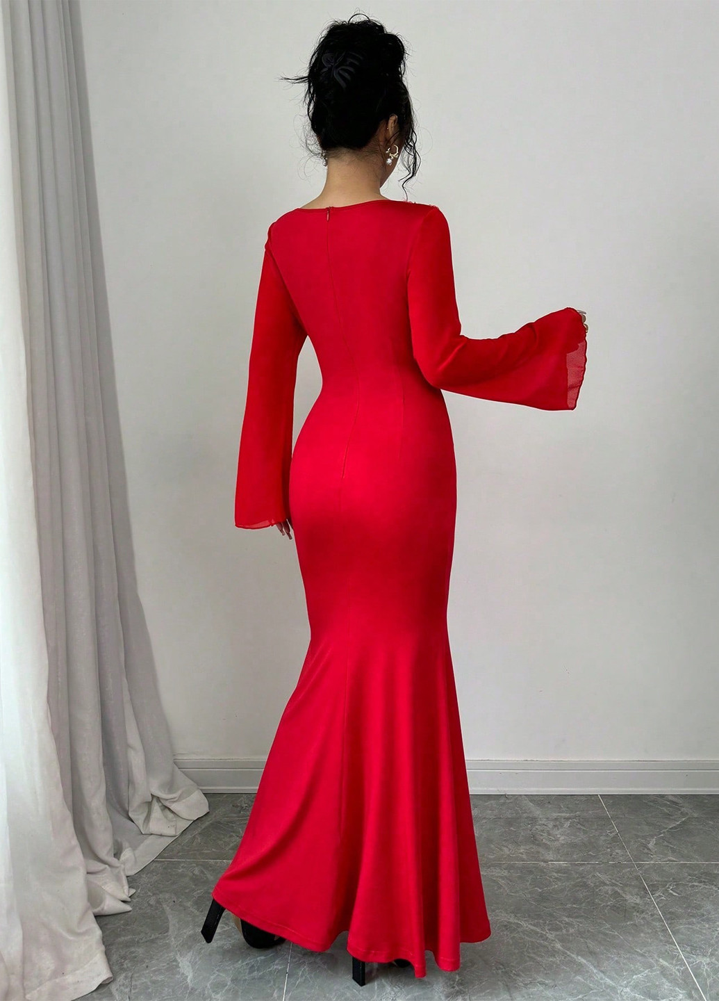 Красное кэжуал, вечернее платье годе SHEIN однотонное