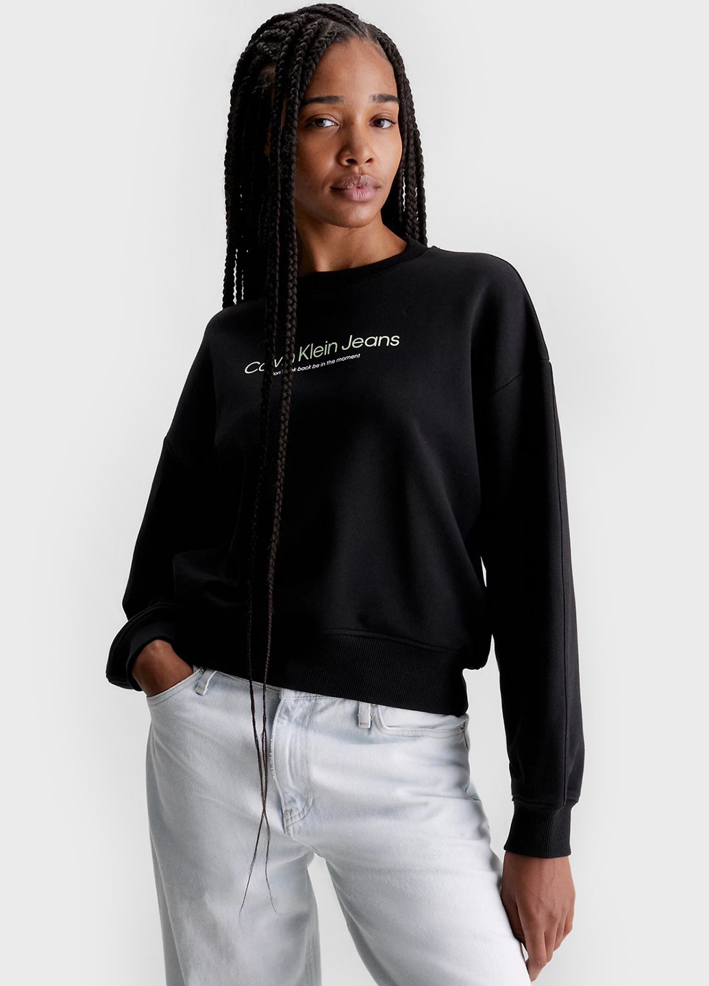 Черный свитшот Calvin Klein Jeans рисунок без декора (366424797)