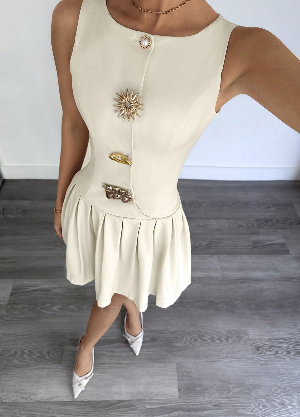 Кремова кежуал сукня а-силует SHEIN однотонна