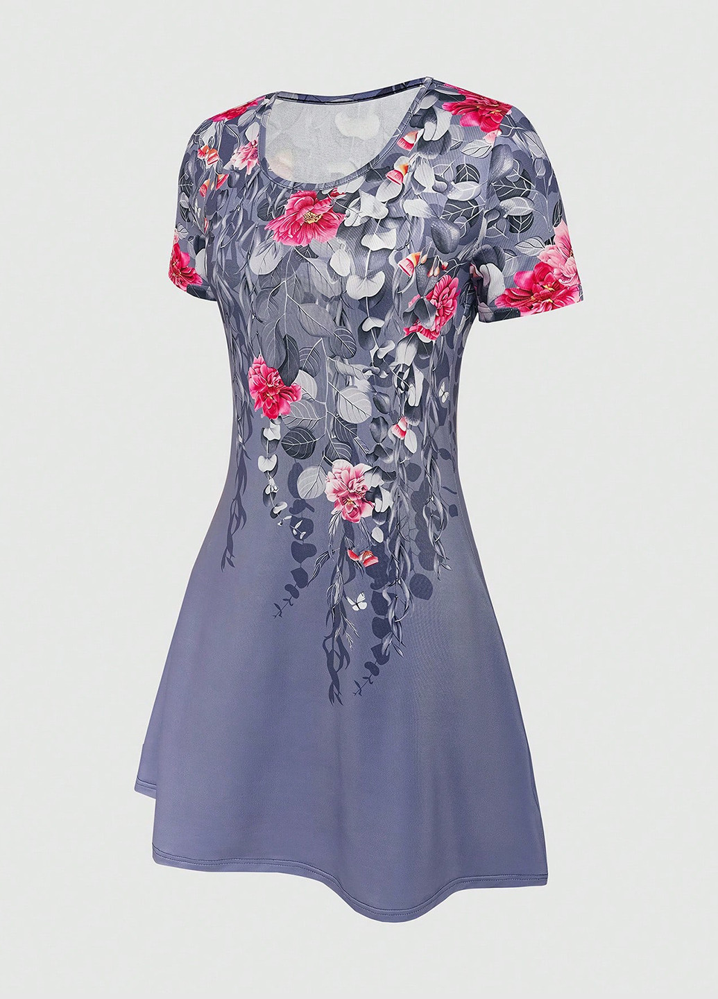 Сіра кежуал сукня кльош SHEIN з квітковим принтом