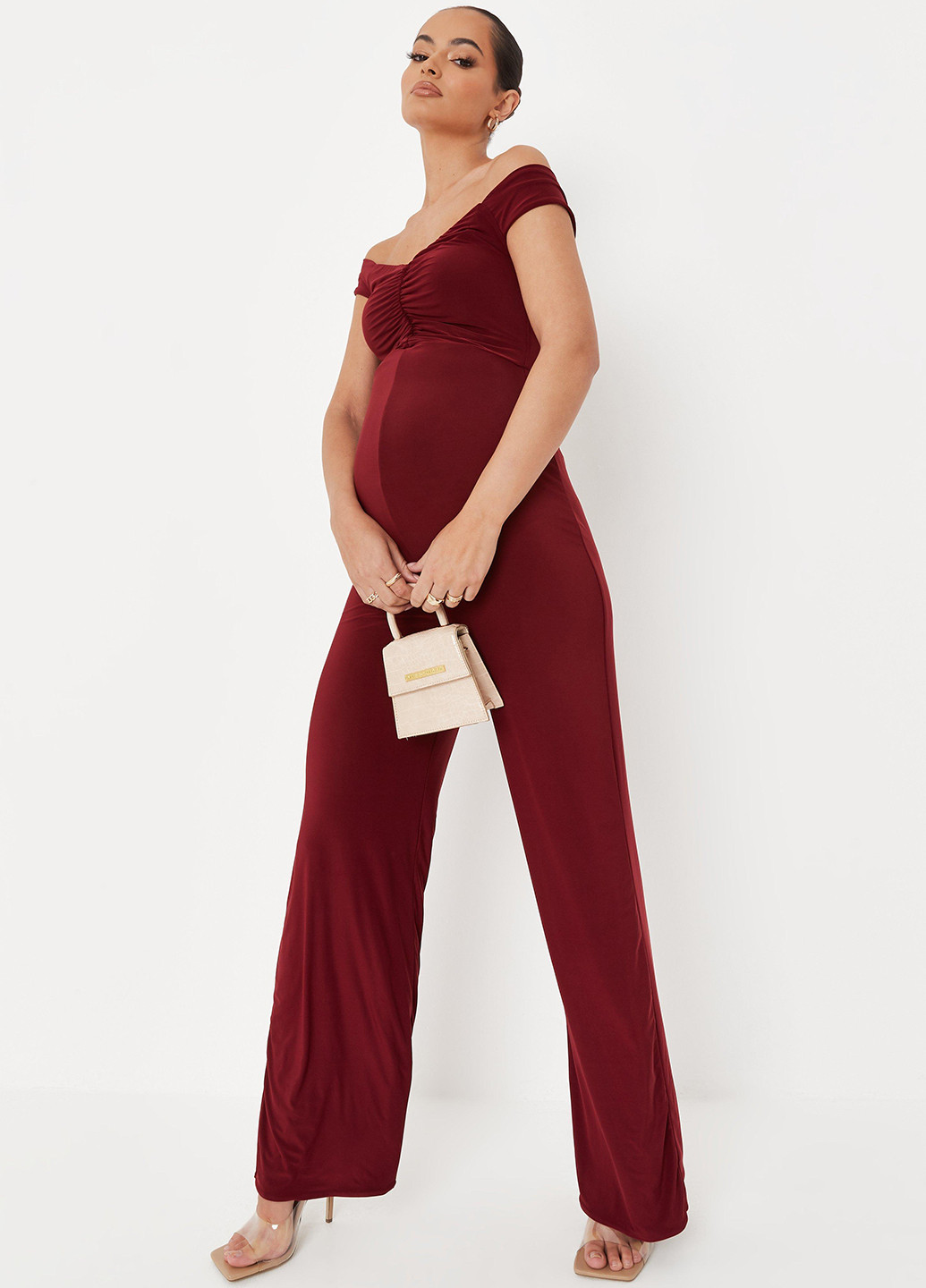 Комбинезон для беременных Missguided комбинезон-брюки однотонный бордовый кэжуал полиэстер
