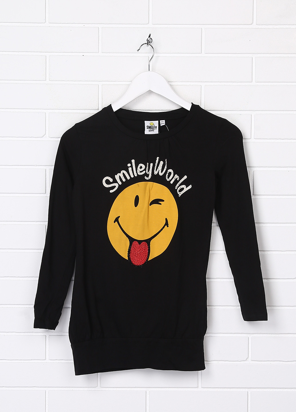 Черный демисезонный кэжуал лонгслив Smiley с рисунком
