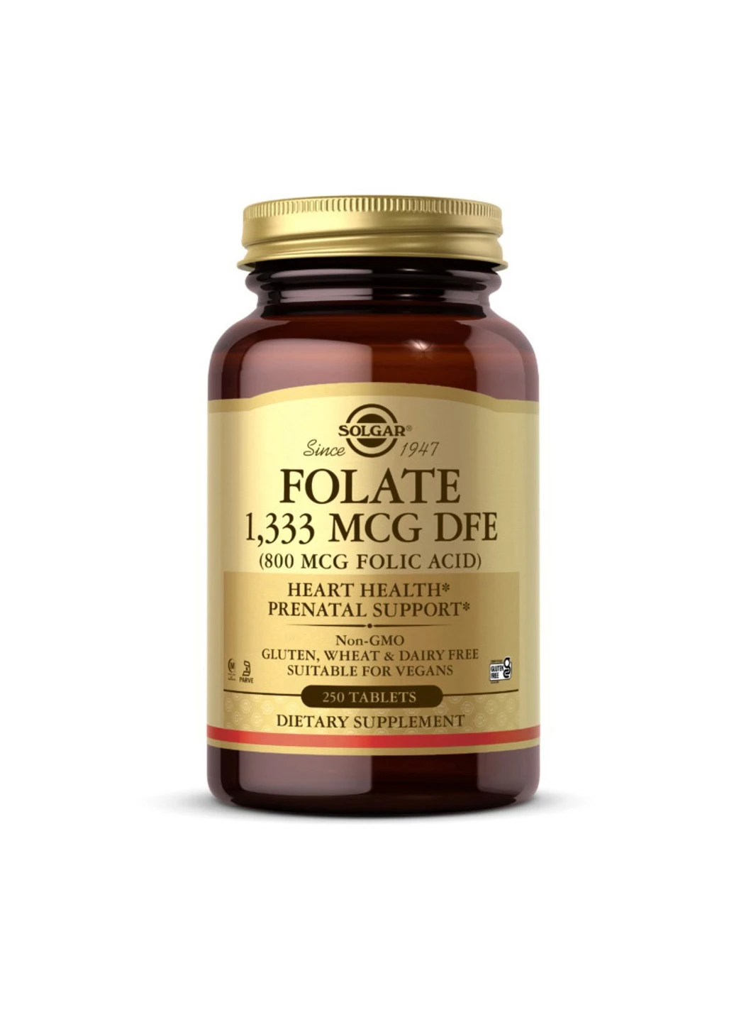 Фолат Folate 1333 mcg DFE (Folic Acid 800 mcg) 250 таблеток Solgar (255407688)