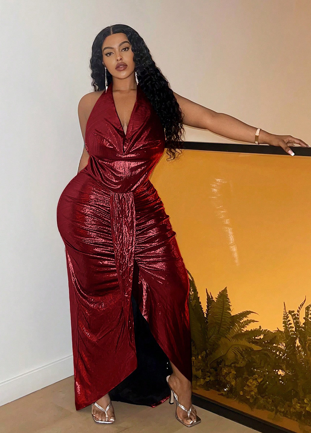 Бордова вечірня сукня з відкритою спиною, силуетна SHEIN однотонна