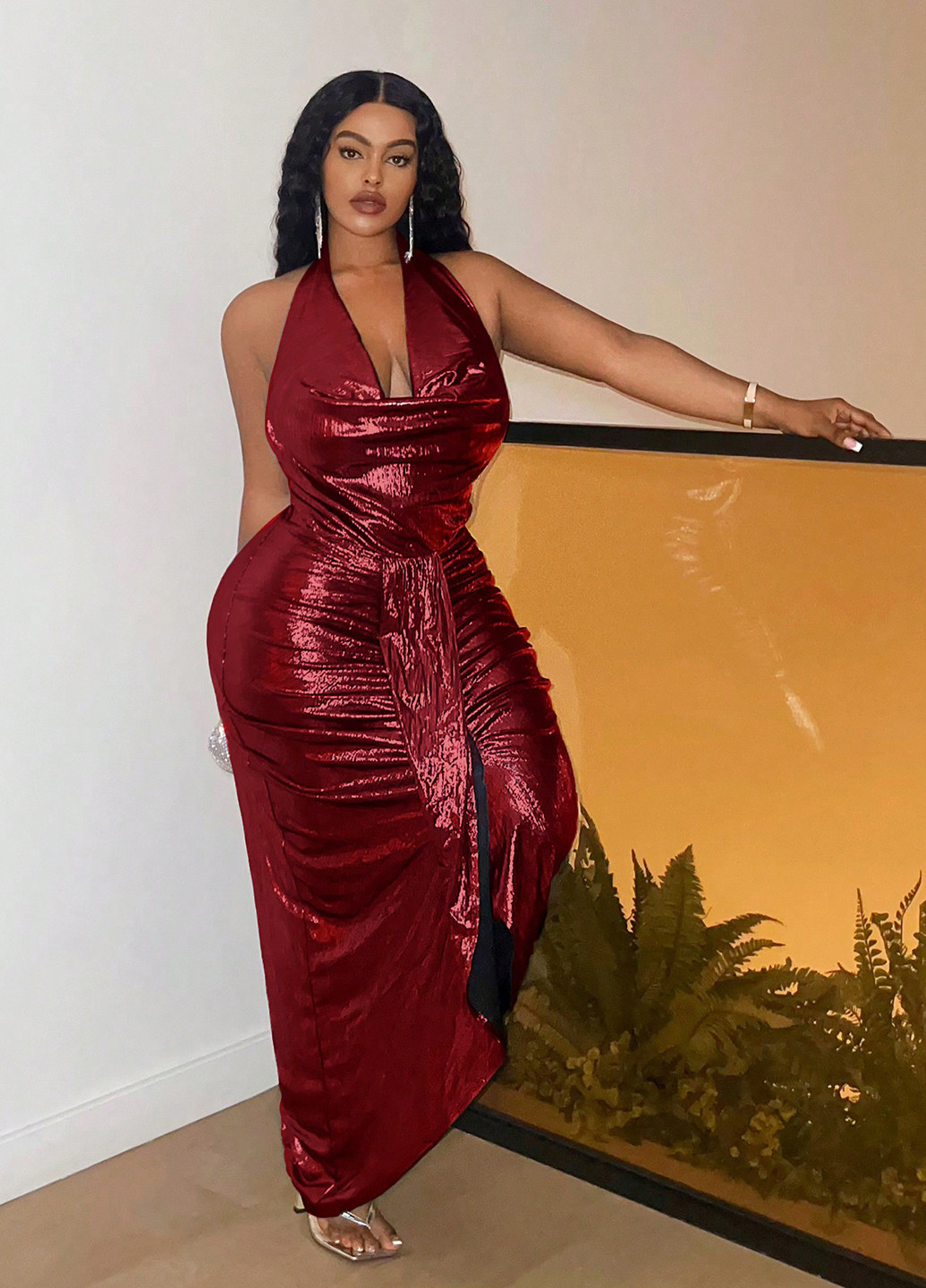 Бордова вечірня сукня з відкритою спиною, силуетна SHEIN однотонна