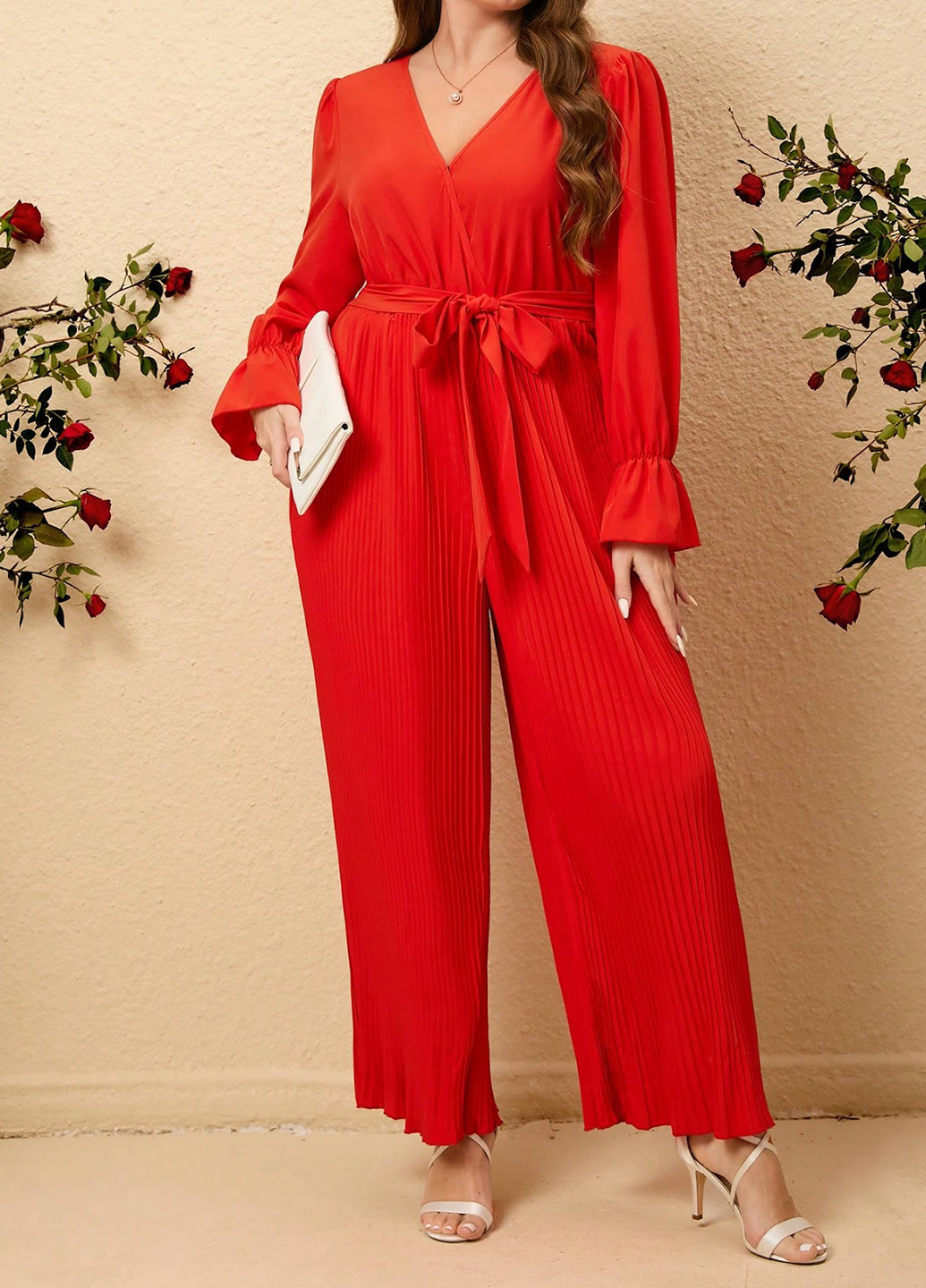 Комбінезон SHEIN комбінезон-брюки однотонний червоний кежуал поліестер