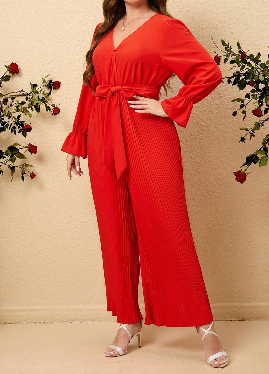 Комбінезон SHEIN комбінезон-брюки однотонний червоний кежуал поліестер