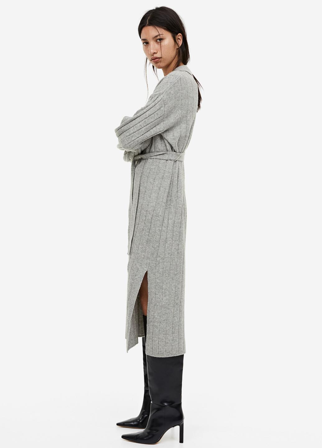 Светло-серое кэжуал платье платье-свитер H&M меланжевое