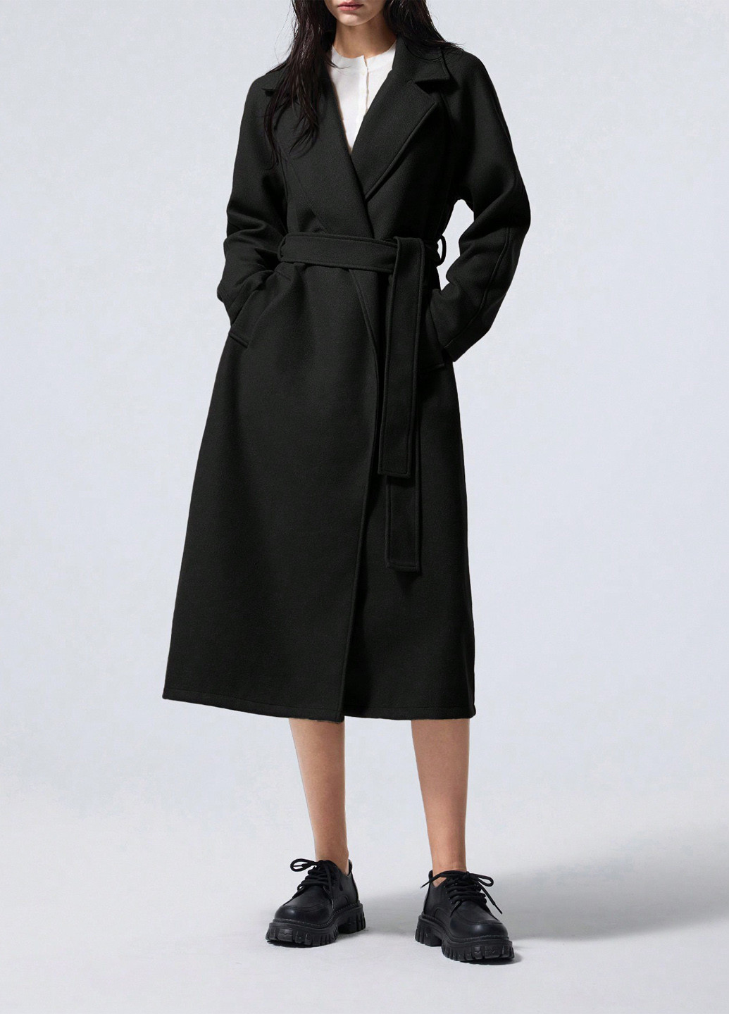 Чорне демісезонне Пальто двобортне SHEIN