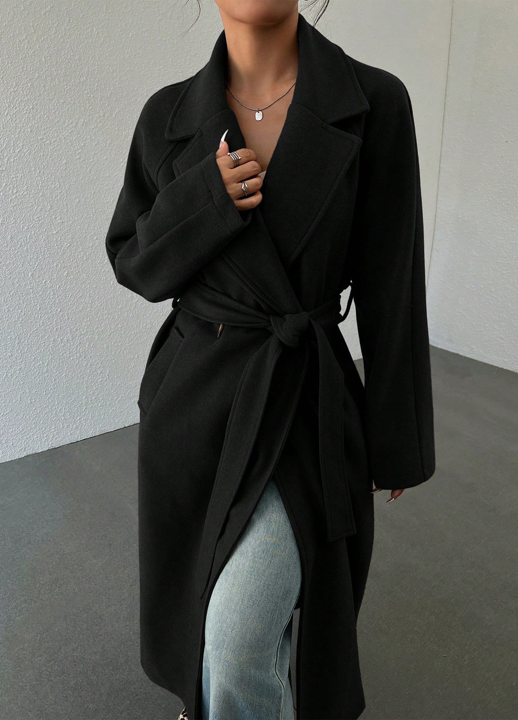 Чорне демісезонне Пальто двобортне SHEIN