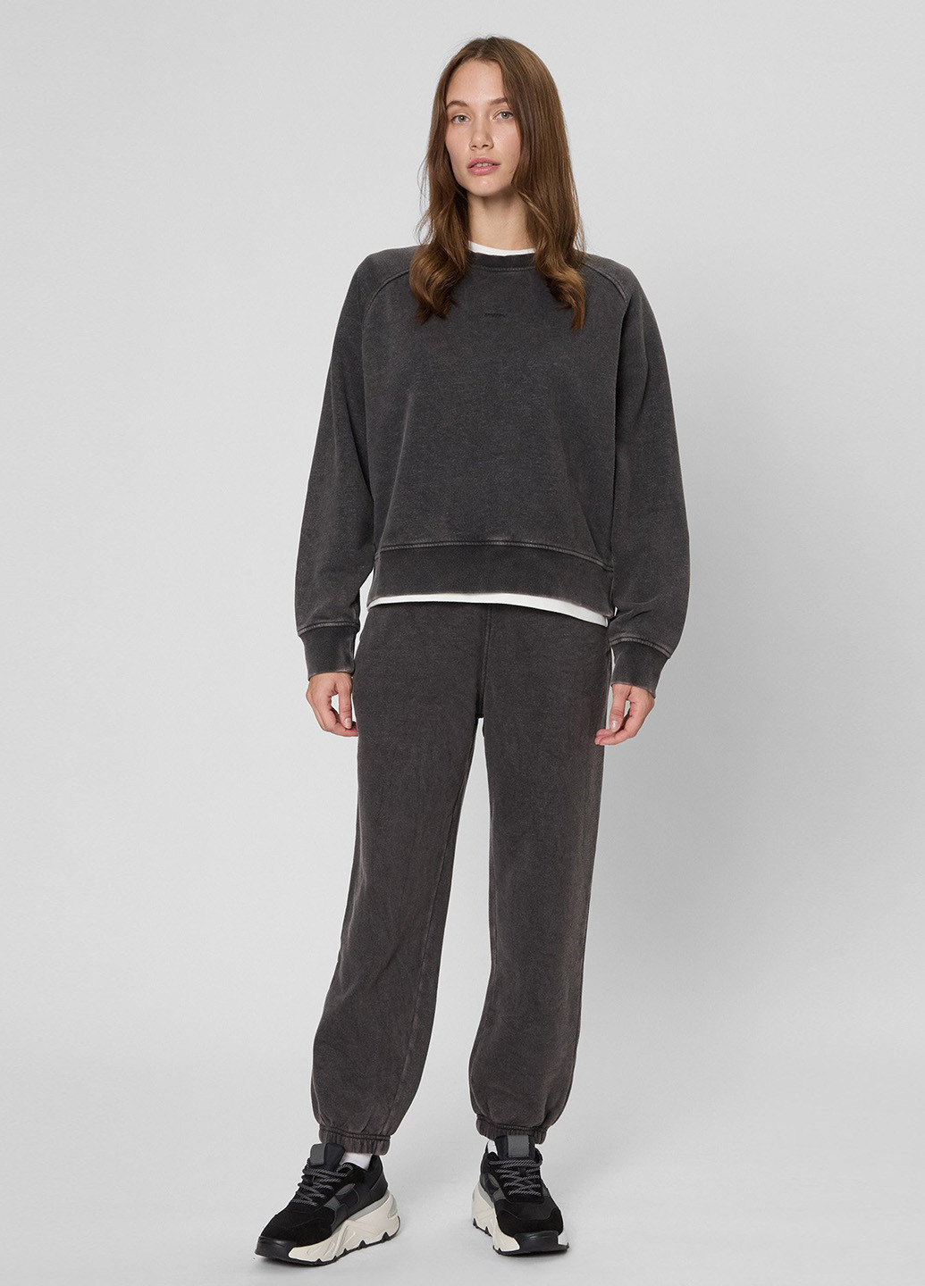 Серый свитшот PRPY меланж вышивка, потертости (315841110)