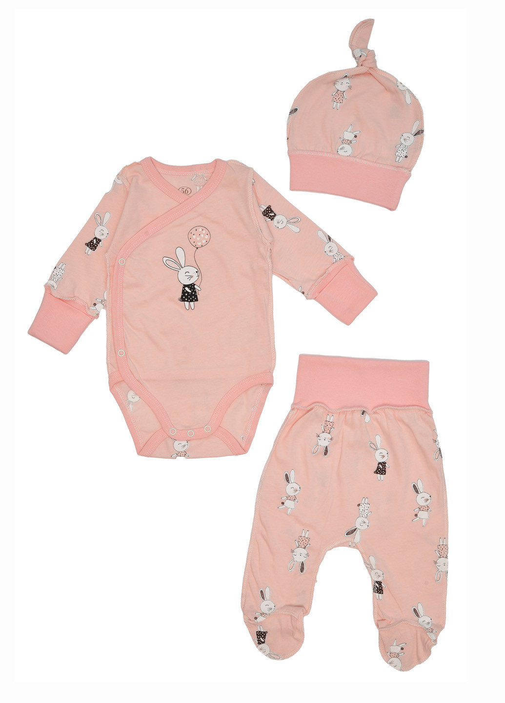 Персиковий демісезонний комплект (шапочка, сорочечка, повзунки) Фламинго Текстиль
