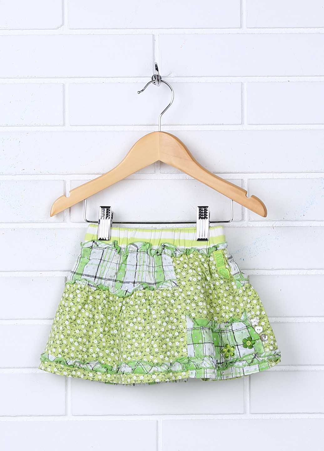 Зеленая кэжуал цветочной расцветки юбка Motion Wear а-силуэта (трапеция)