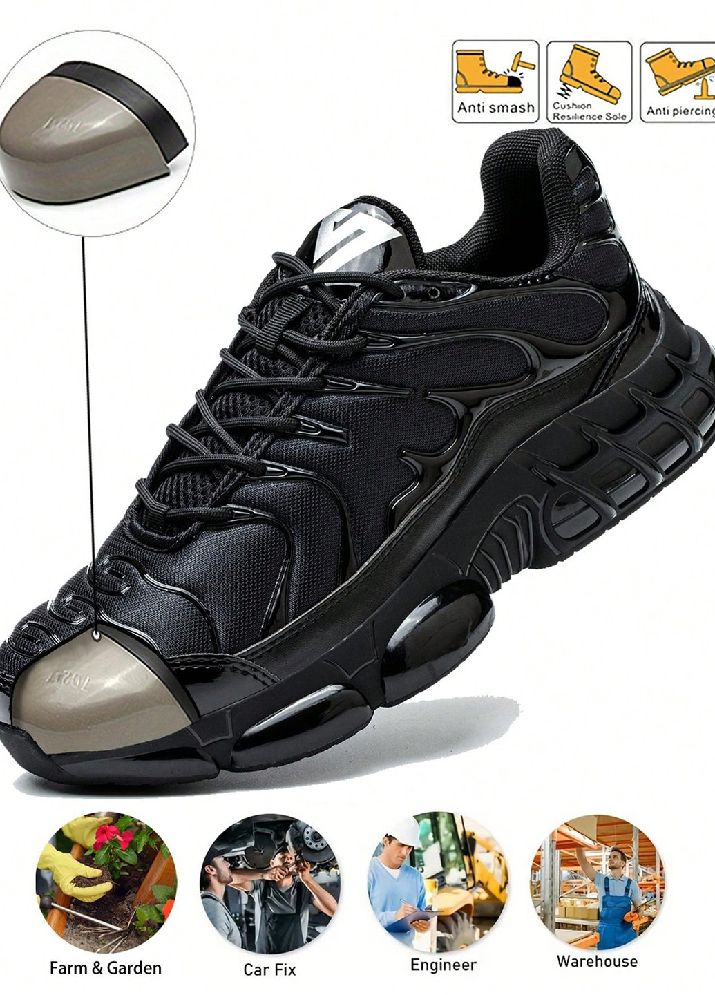 Черные демисезонные рабочая обувь со стальным носком SHEIN