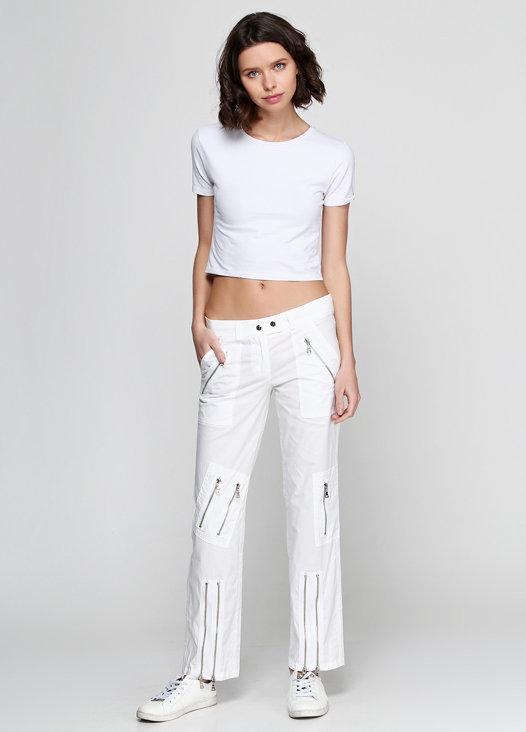 Белые кэжуал демисезонные прямые брюки Expensive