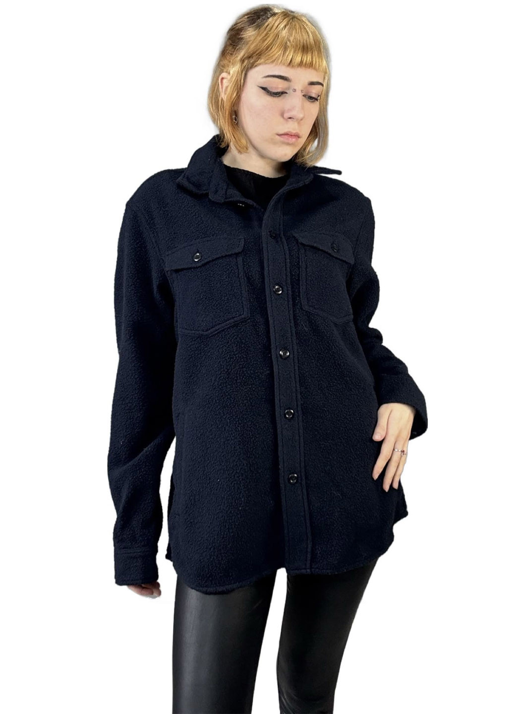 Темно-синяя кэжуал рубашка однотонная H&M