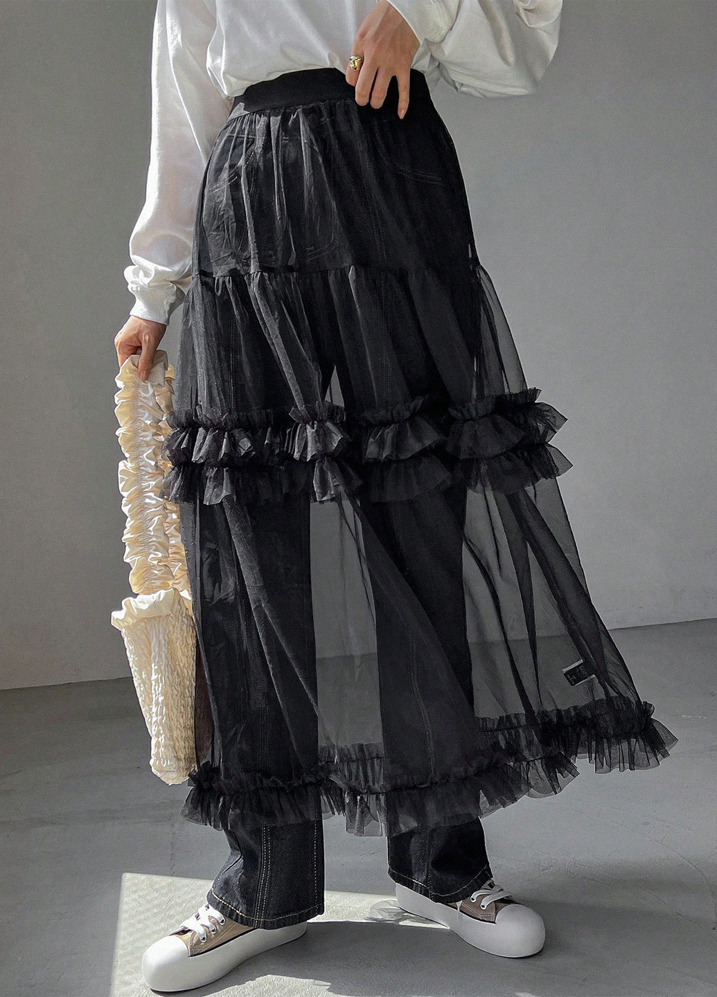 Черная кэжуал однотонная юбка SHEIN а-силуэта (трапеция)