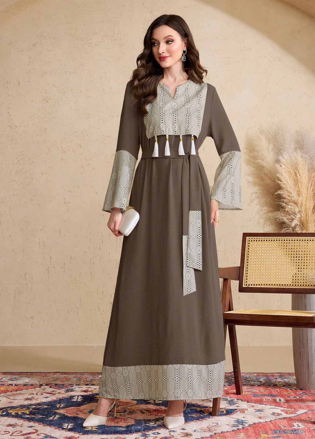 Серо-коричневое кэжуал платье а-силуэт SHEIN колор блок