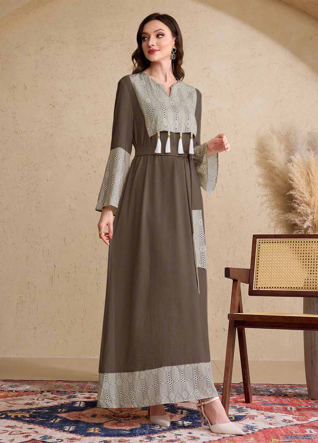 Серо-коричневое кэжуал платье а-силуэт SHEIN колор блок