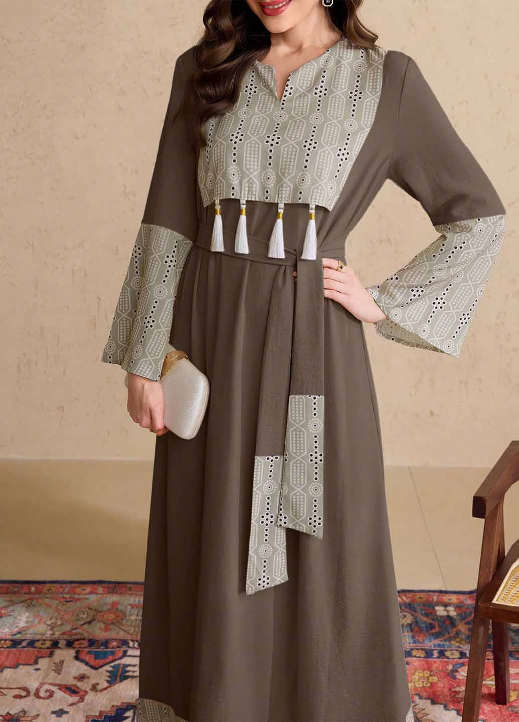 Серо-коричневое кэжуал платье а-силуэт SHEIN колор блок