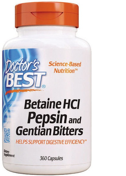 Betaine HCL, Pepsin and Gentian Bitters 360 Caps DRB-00315 Doctor's Best (256379912)