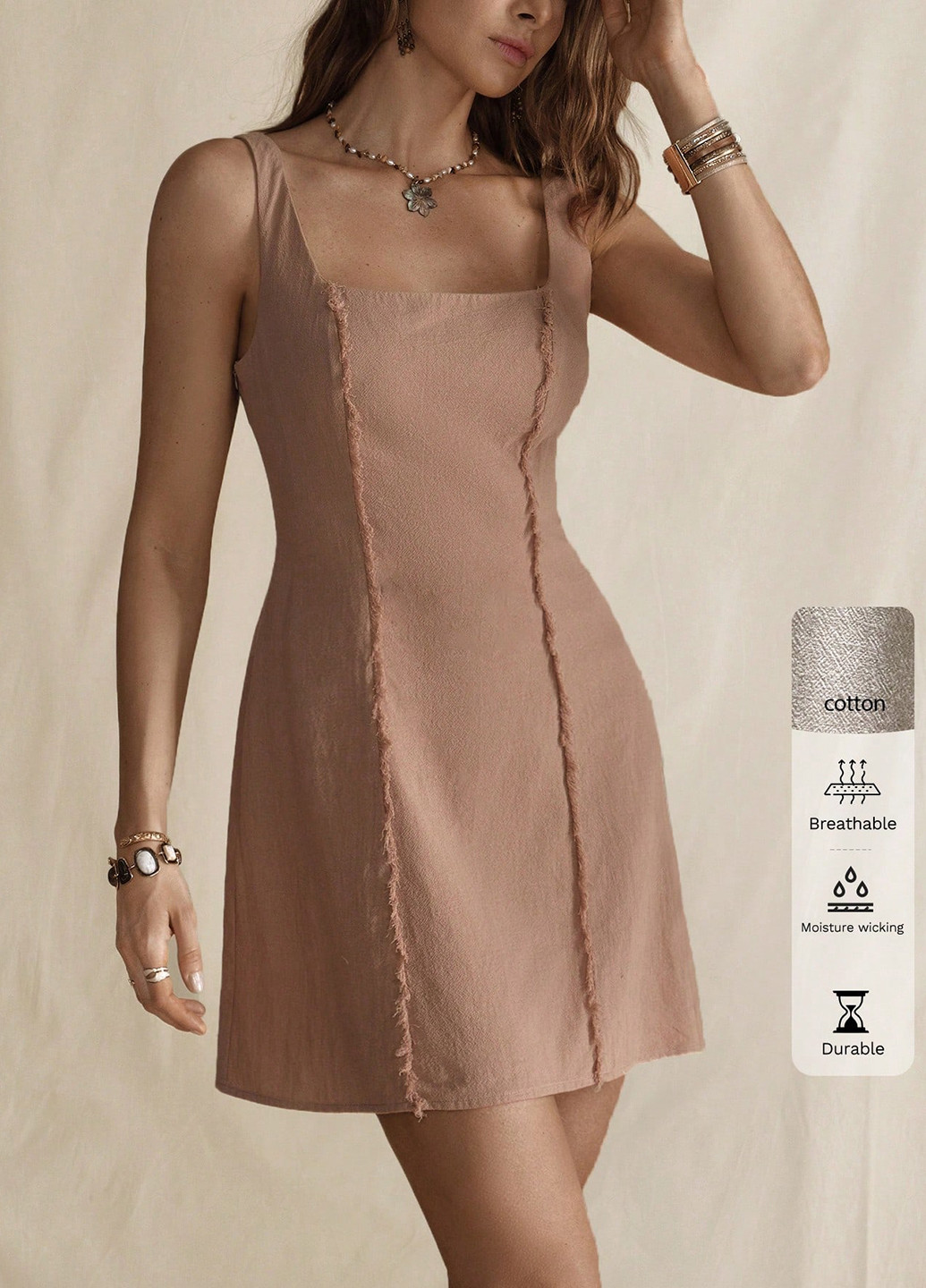 Темно-бежева кежуал сукня а-силует, з відкритими плечима, з відкритою спиною SHEIN однотонна