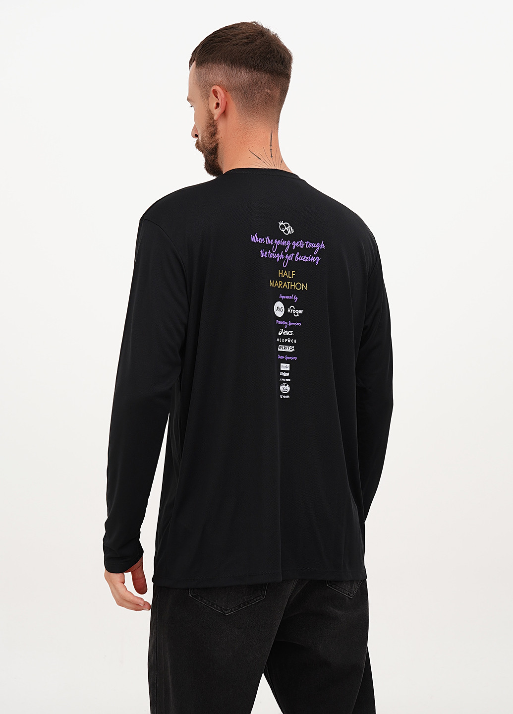 Черный демисезонный спортивный лонгслив Asics с надписями