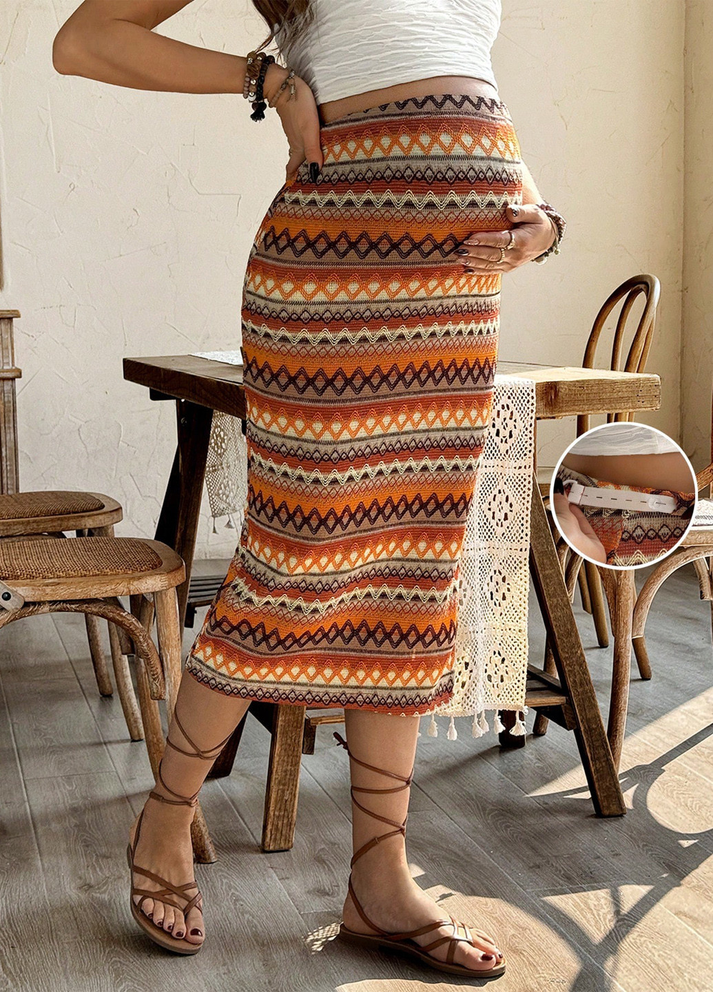 Оранжевая кэжуал с орнаментом юбка для беременных SHEIN карандаш