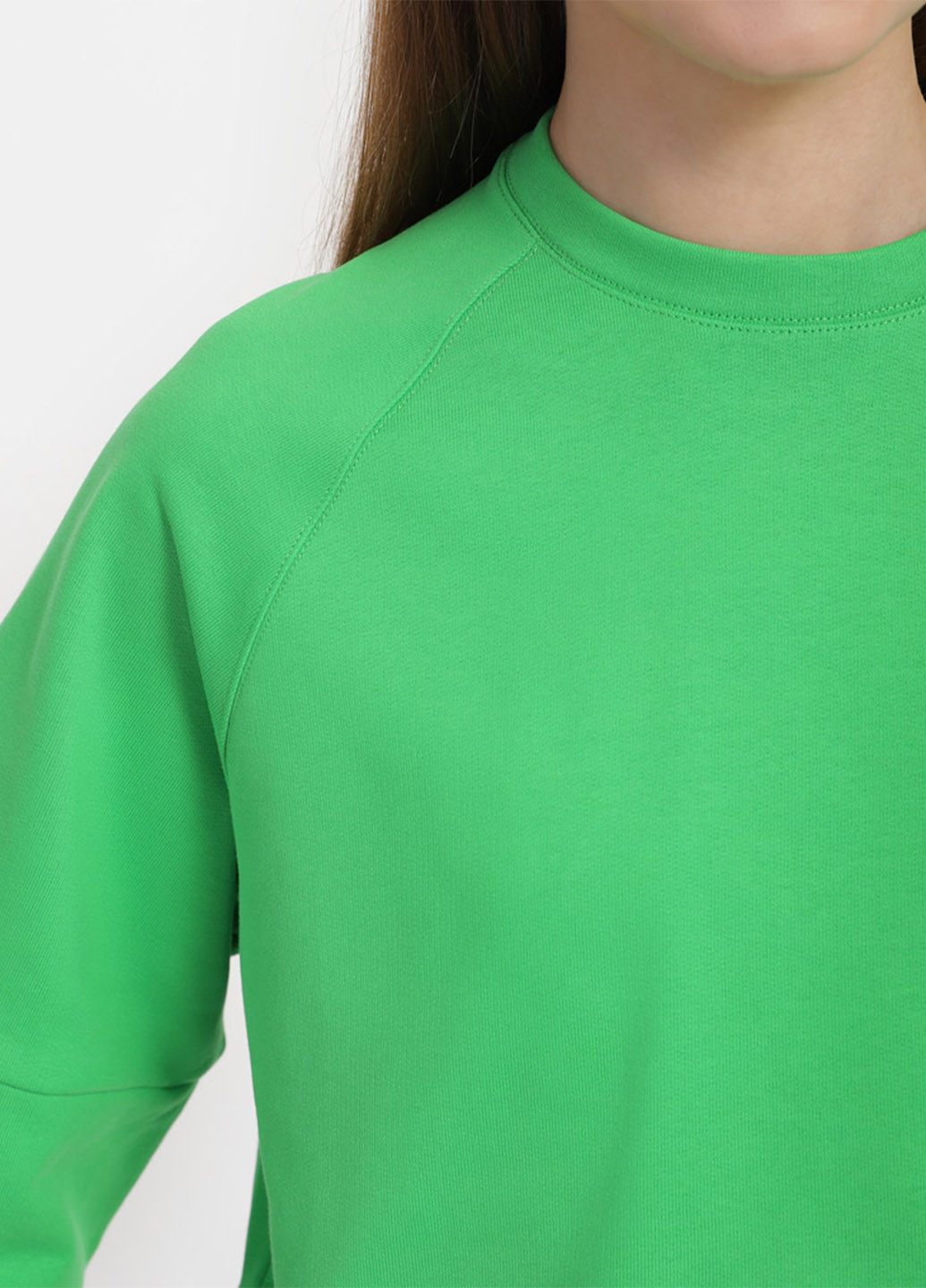 Свитшот Promin - Прямой крой однотонный зеленый кэжуал хлопок, трикотаж - (259638574)