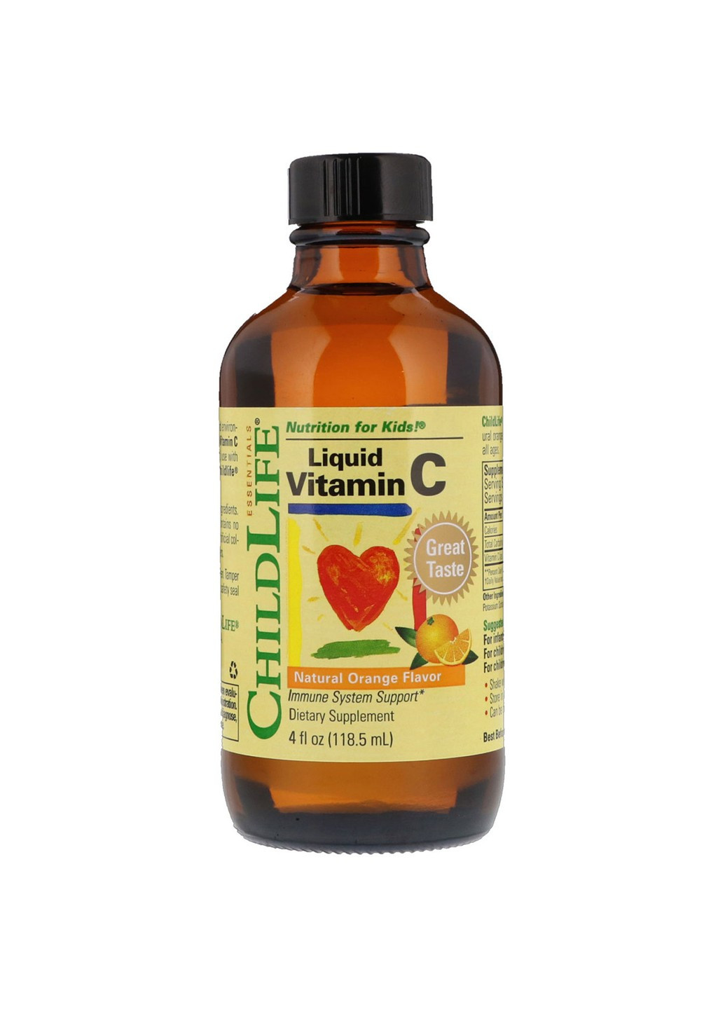 Рідкий Вітамін С для Дітей, Смак Апельсину, Liquid Vitamin C,, 118,5 мл ChildLife (255409495)