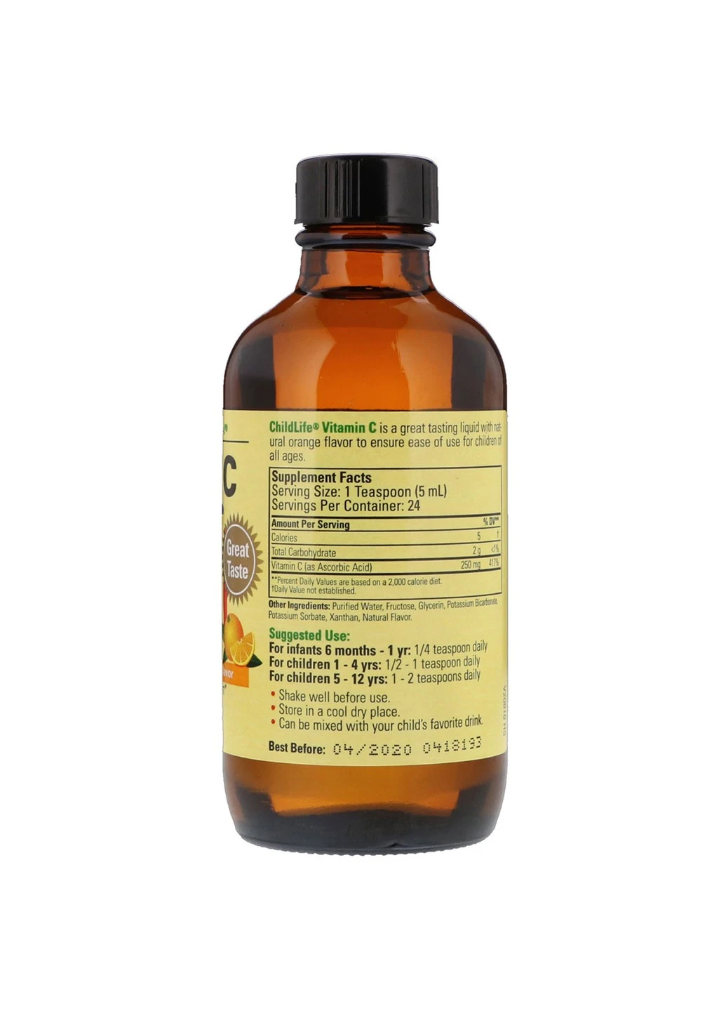 Рідкий Вітамін С для Дітей, Смак Апельсину, Liquid Vitamin C,, 118,5 мл ChildLife (255409495)