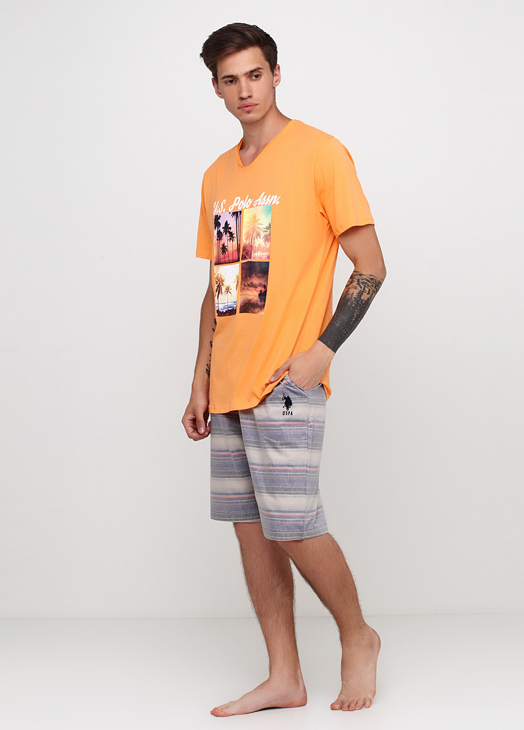 Оранжевый демисезонный комплект (футболка, шорты) U.S. Polo Assn.