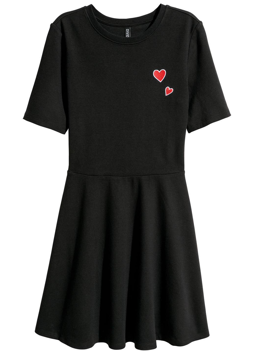 Черное кэжуал платье клеш H&M сердечки