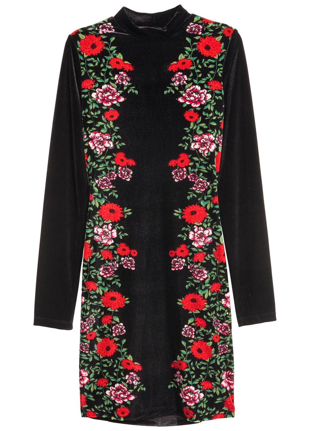 Черное деловое платье платье-водолазка H&M с цветочным принтом