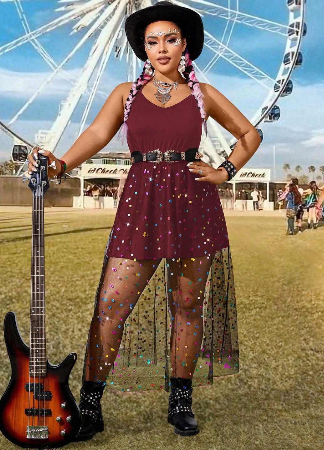 Бордова кежуал сукня SHEIN однотонна