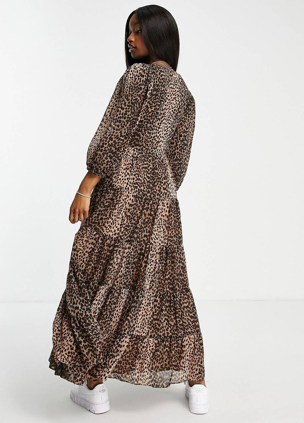 Коричневое кэжуал платье клеш Asos леопардовый