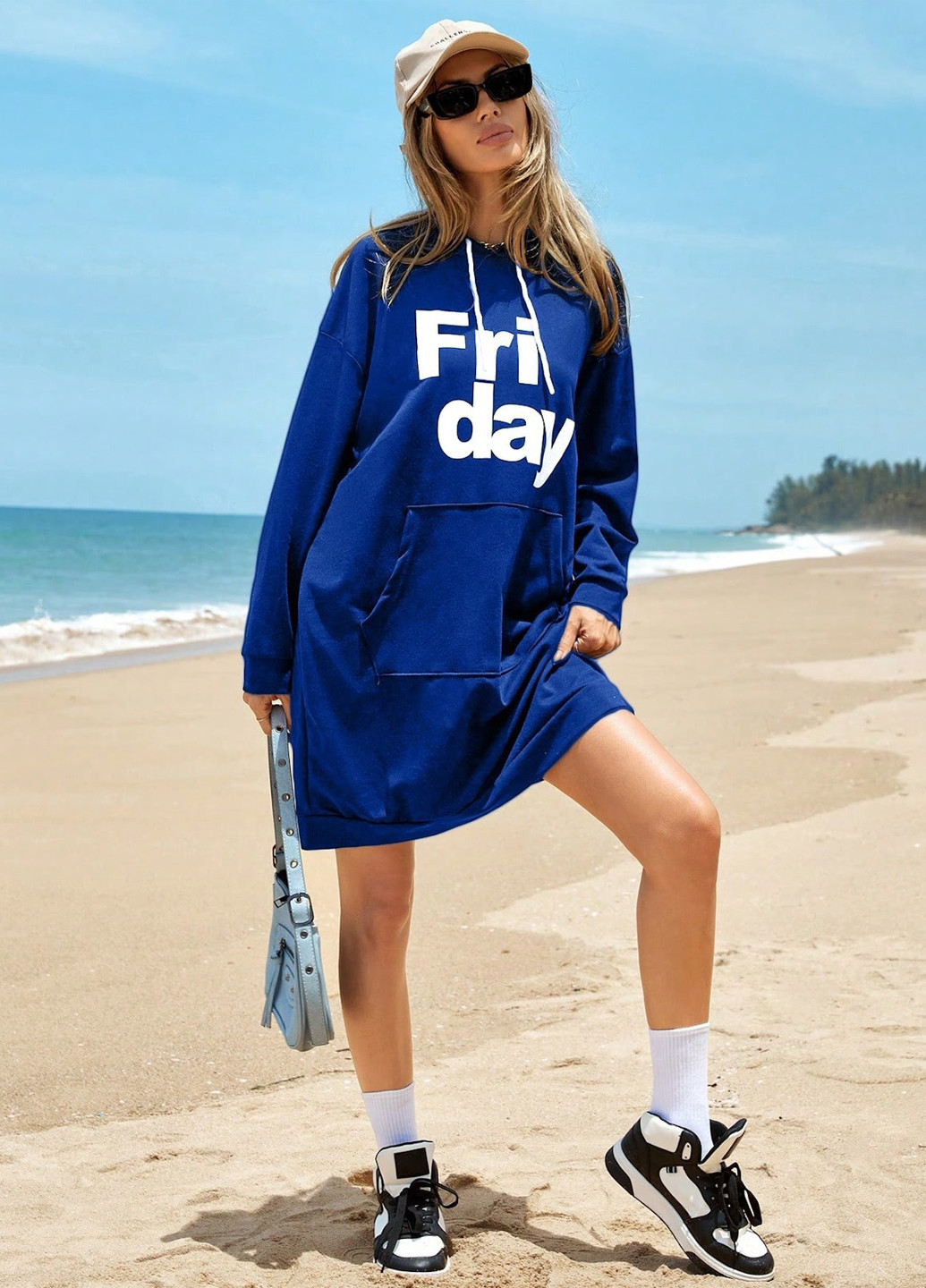Синее спортивное, кэжуал платье платье-худи SHEIN с надписью