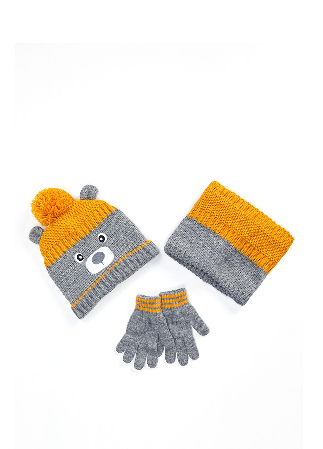 Комплект(шапка,шарф,рукавички) DeFacto шапка + шарф + перчатки серые кэжуалы акрил