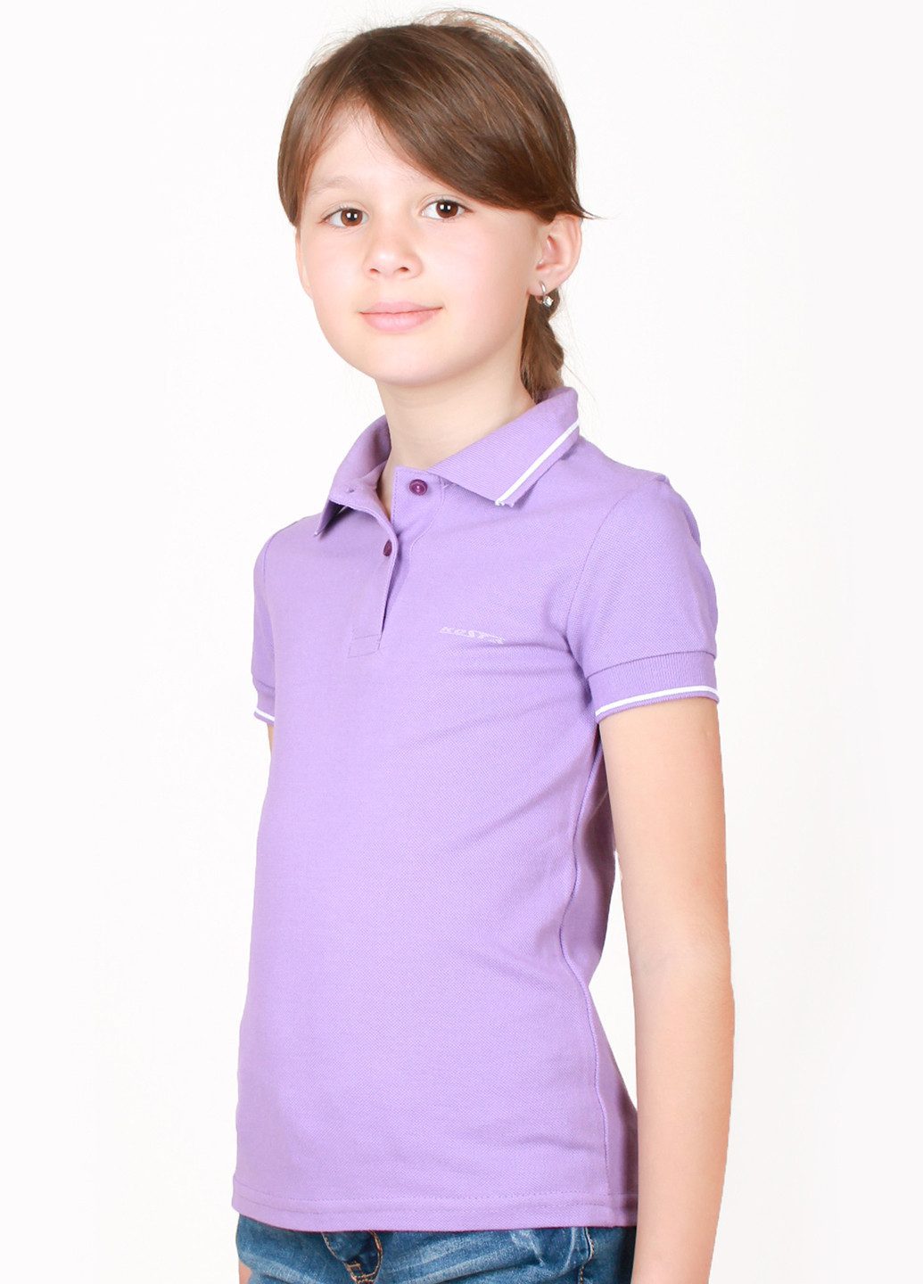 Сиреневая детская футболка-поло для девочки Kosta