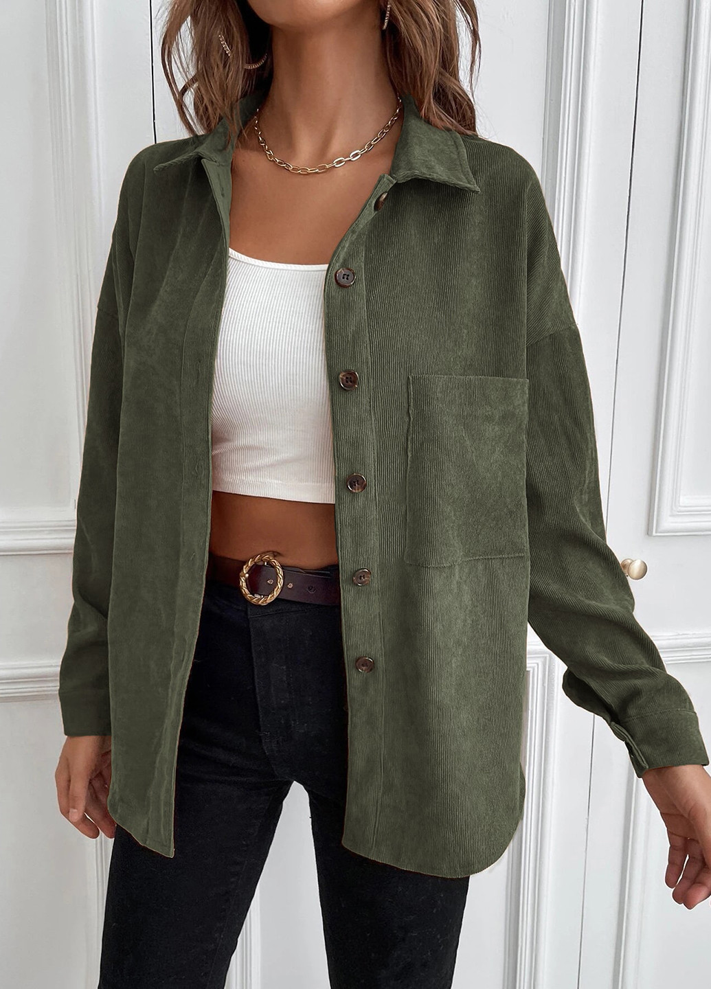 Зеленая кэжуал рубашка однотонная SHEIN