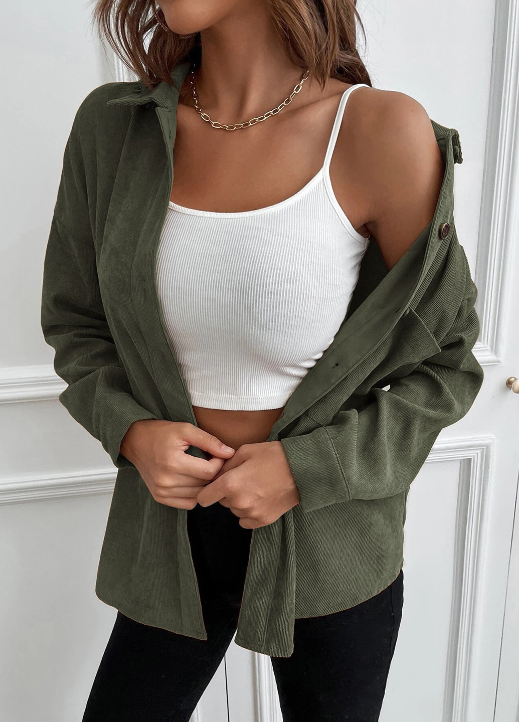 Зеленая кэжуал рубашка однотонная SHEIN