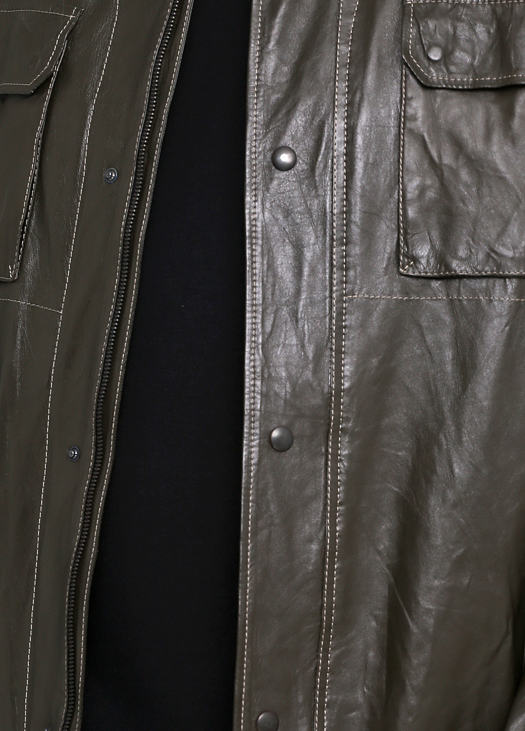 Оливковая (хаки) демисезонная куртка кожаная Koranso
