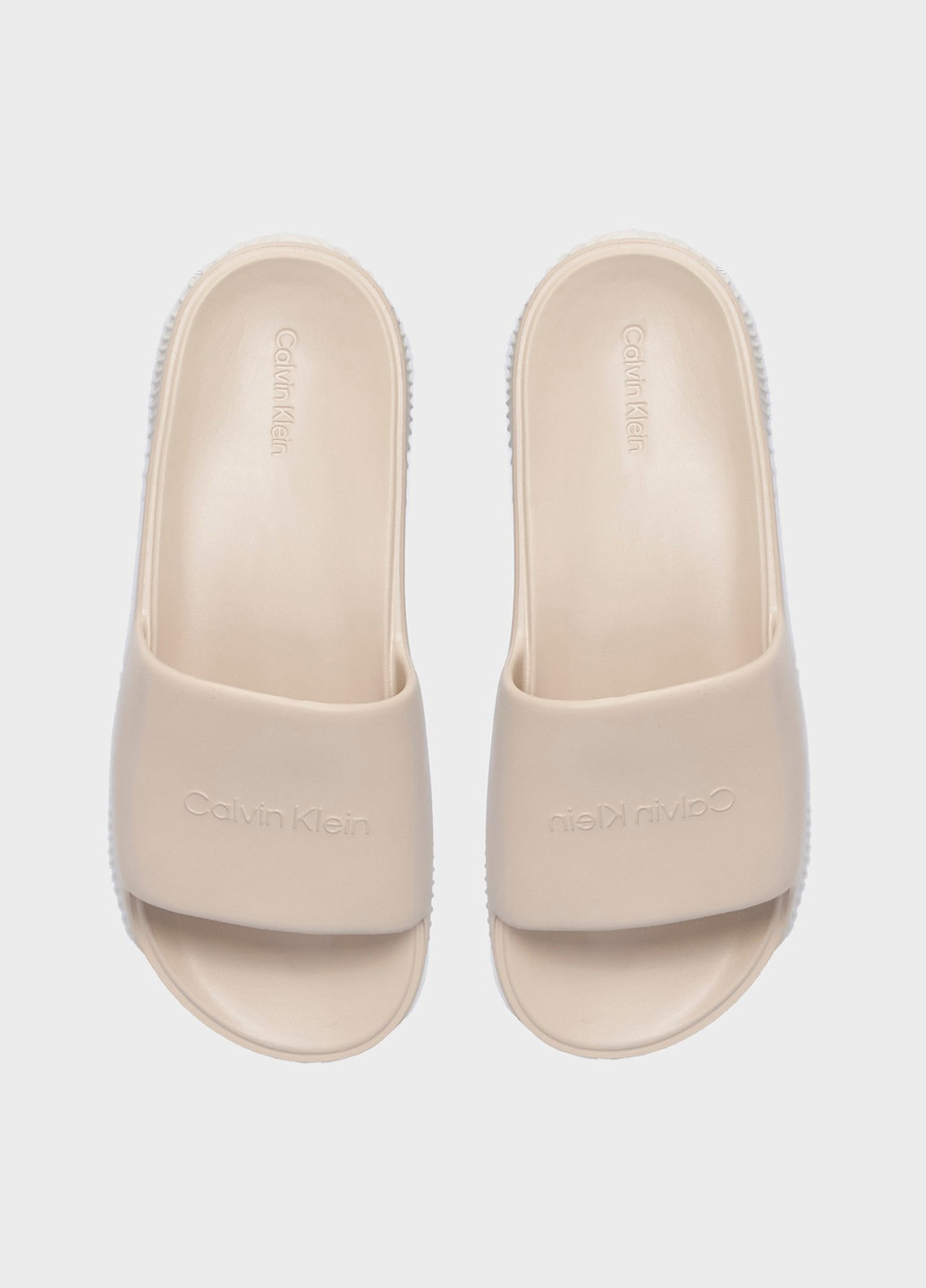 Бежевые шлепанцы Calvin Klein с логотипом, с белой подошвой