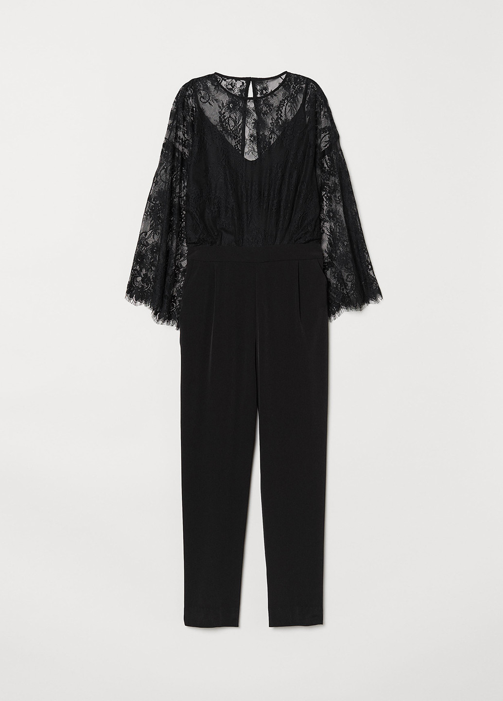 Комбинезон H&M комбинезон-брюки чёрный кэжуал полиэстер, кружево, гипюр