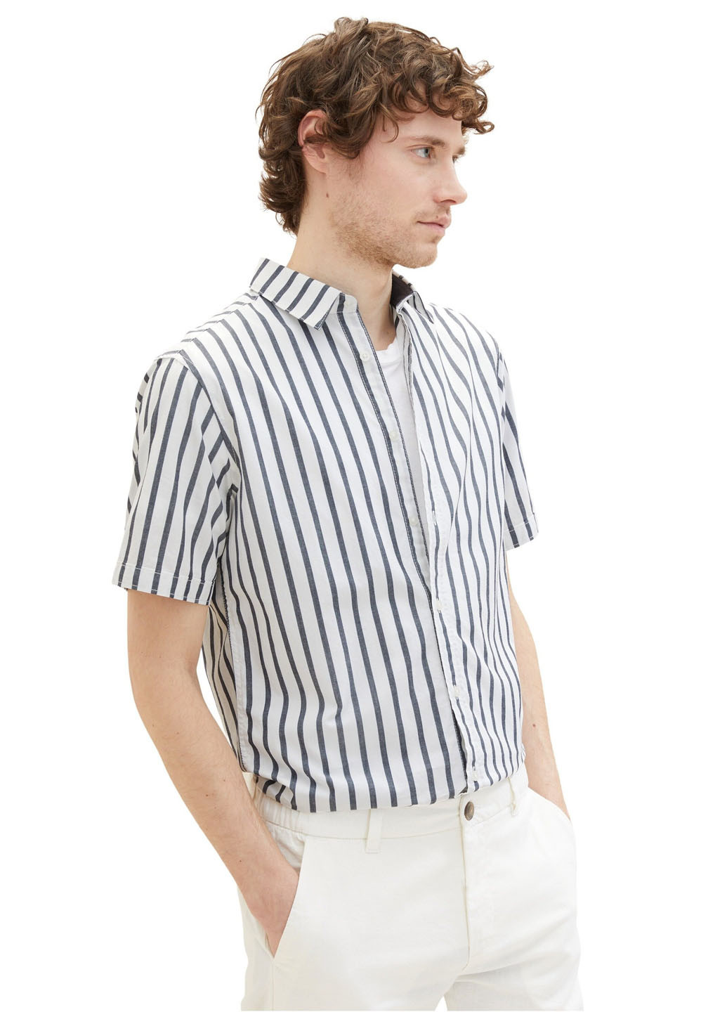 Белая кэжуал рубашка в полоску Tom Tailor