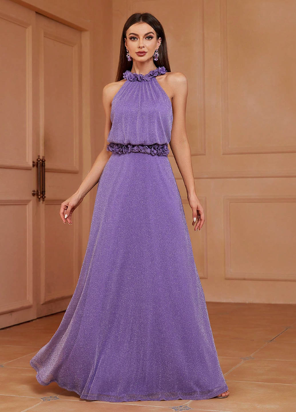 Фиолетовое праздничный, вечернее платье а-силуэт SHEIN однотонное